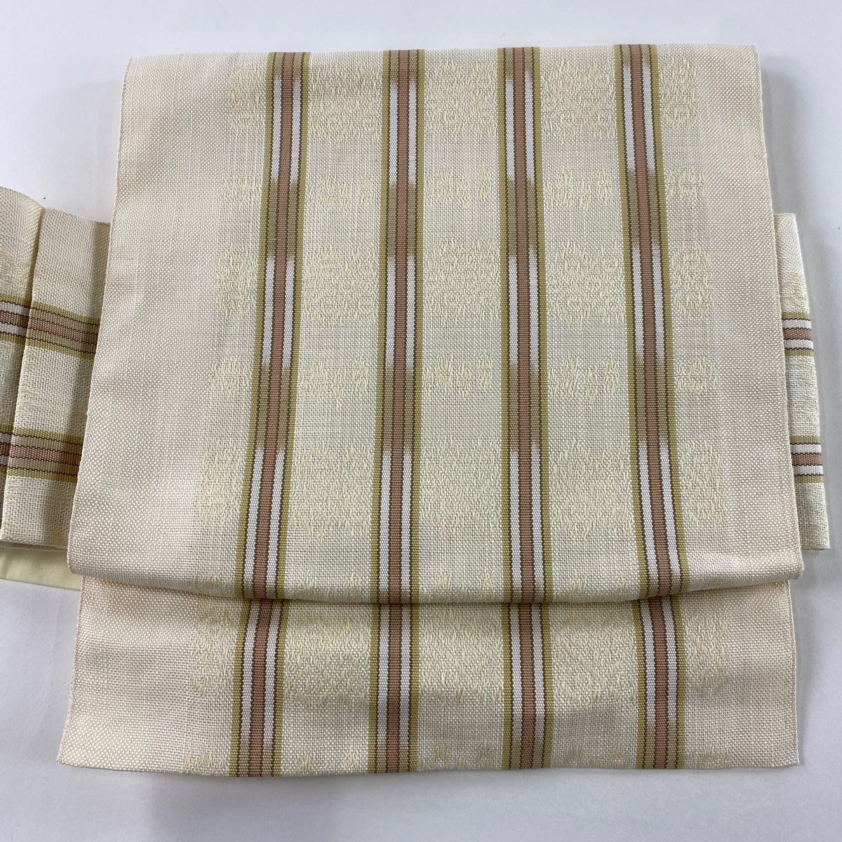 付け帯 落款 作り帯 夏帯 縞 本場筑前博多織 からむし織 ベージュ 麻