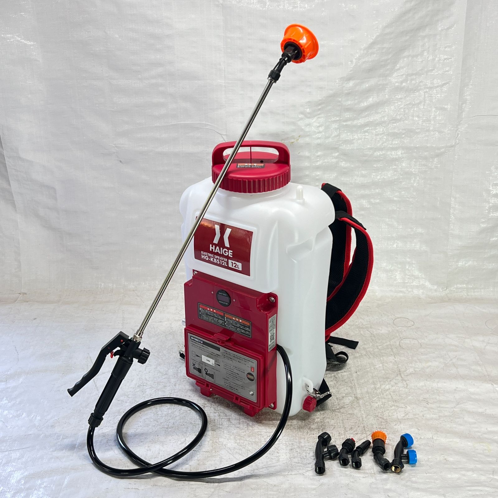【未使用】【展示品】 充電式 電動噴霧器 12L 背負い式 バッテリー式 ノズル6種付 HG-KBS12L レッド 【873】