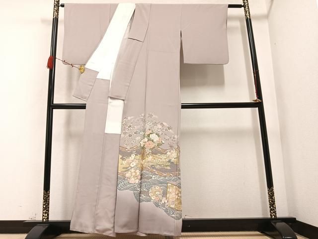 平和屋着物●豪華色留袖 友禅 駒刺繍 花車文 暈し染め 金彩 正絹 AABB5103ph