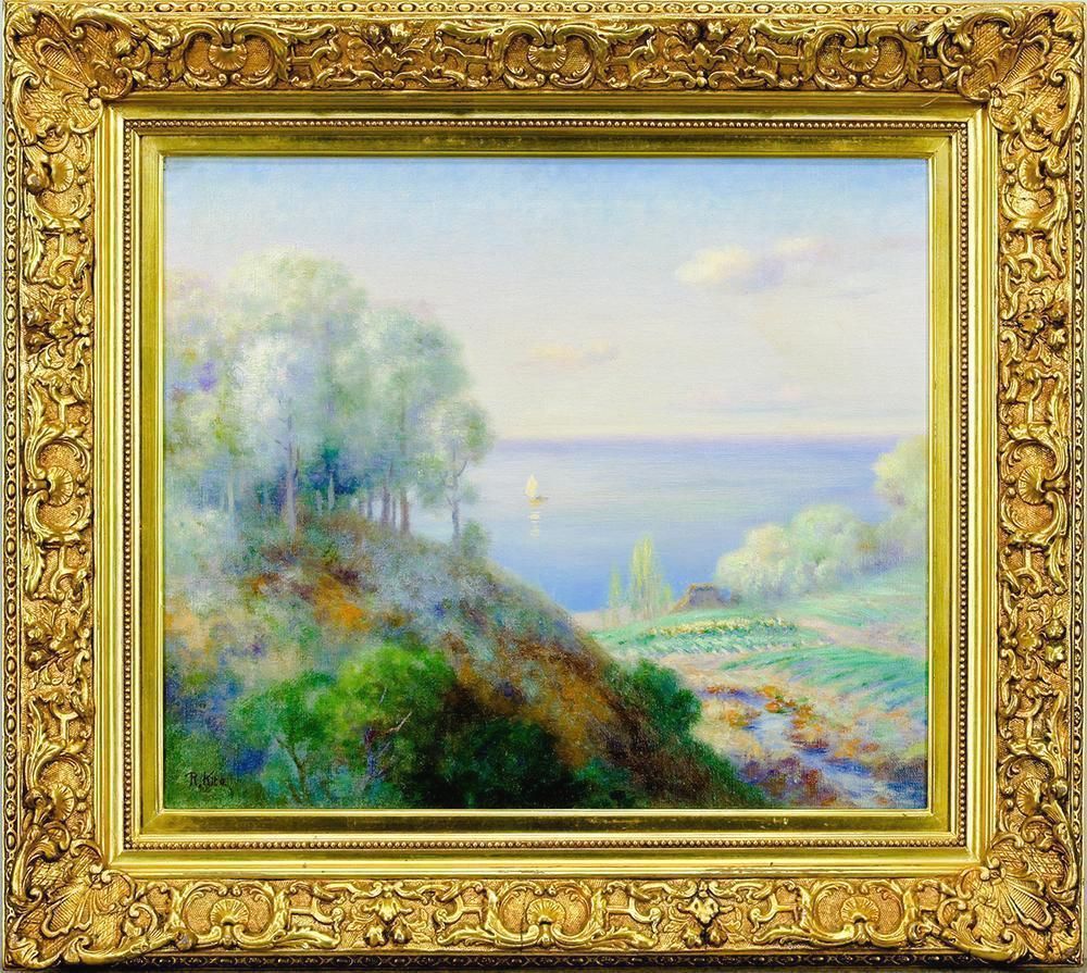 apa284★オパール ルース 4.15ct 約12.2×10.2mm  真作WISH松尾松涛「ラプラタ河の夕」15号 大作 油彩 ◇高原の