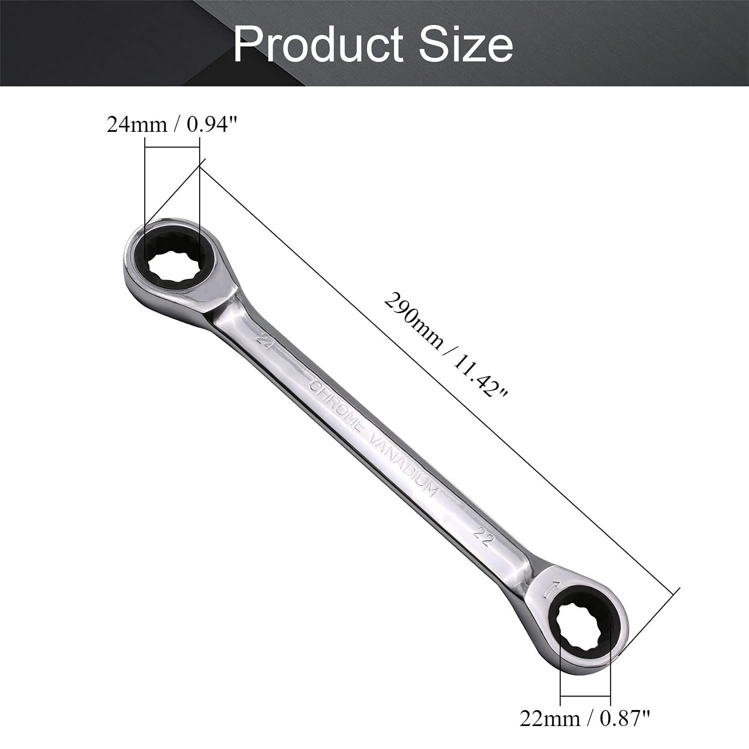 【在庫処分】ラチェットレンチ ラチェットレンチ ソケットレンチラチェットボックスレンチセット 多機能 メトリック六角ソケット ポリッシュクローム  ユニバーサル クロムバナジウム鋼 1個入り ソケットレンチリングツイン両端セット 22*24mm 両頭型ラチェット