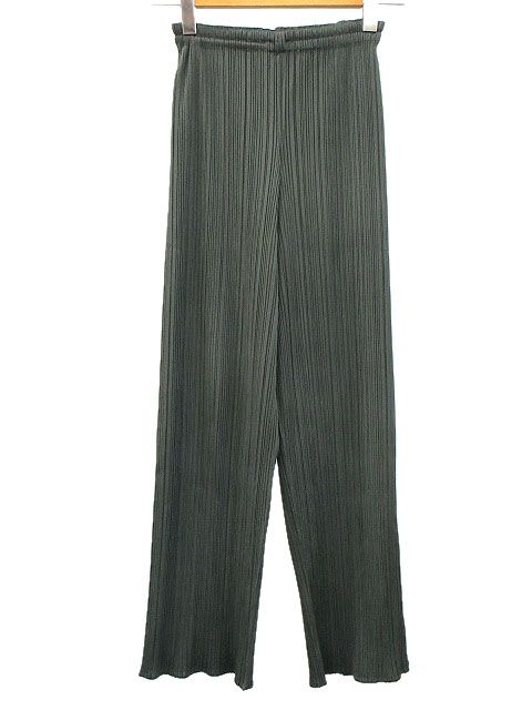 新品　グリーン　スリムストレートプリーツパンツ ☆プリーツプリーズ では✖️ プリーツプリーズ PLEATS PLEASE パンツ ストレート グリーン 緑