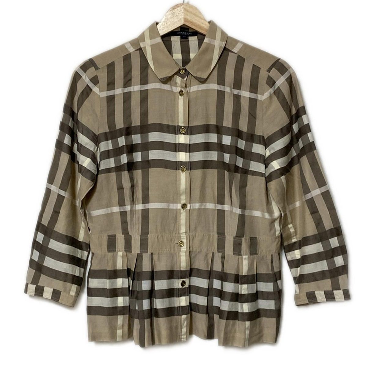 バーバリーロンドン 七分袖シャツブラウス サイズ40 L レディース - ライトブラウン×ブラウン×ベージュ チェック柄 プリーツ