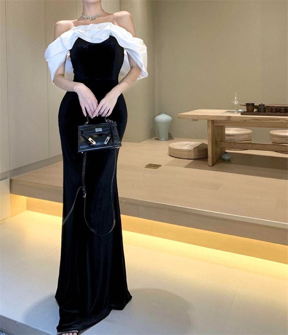 胸元のフリルがオシャレなマーメイドイブニングドレス