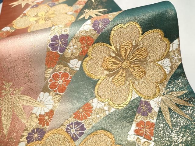 平和屋着物▽上質な紬 単衣 草花文 正絹 逸品 CAAU3892xi