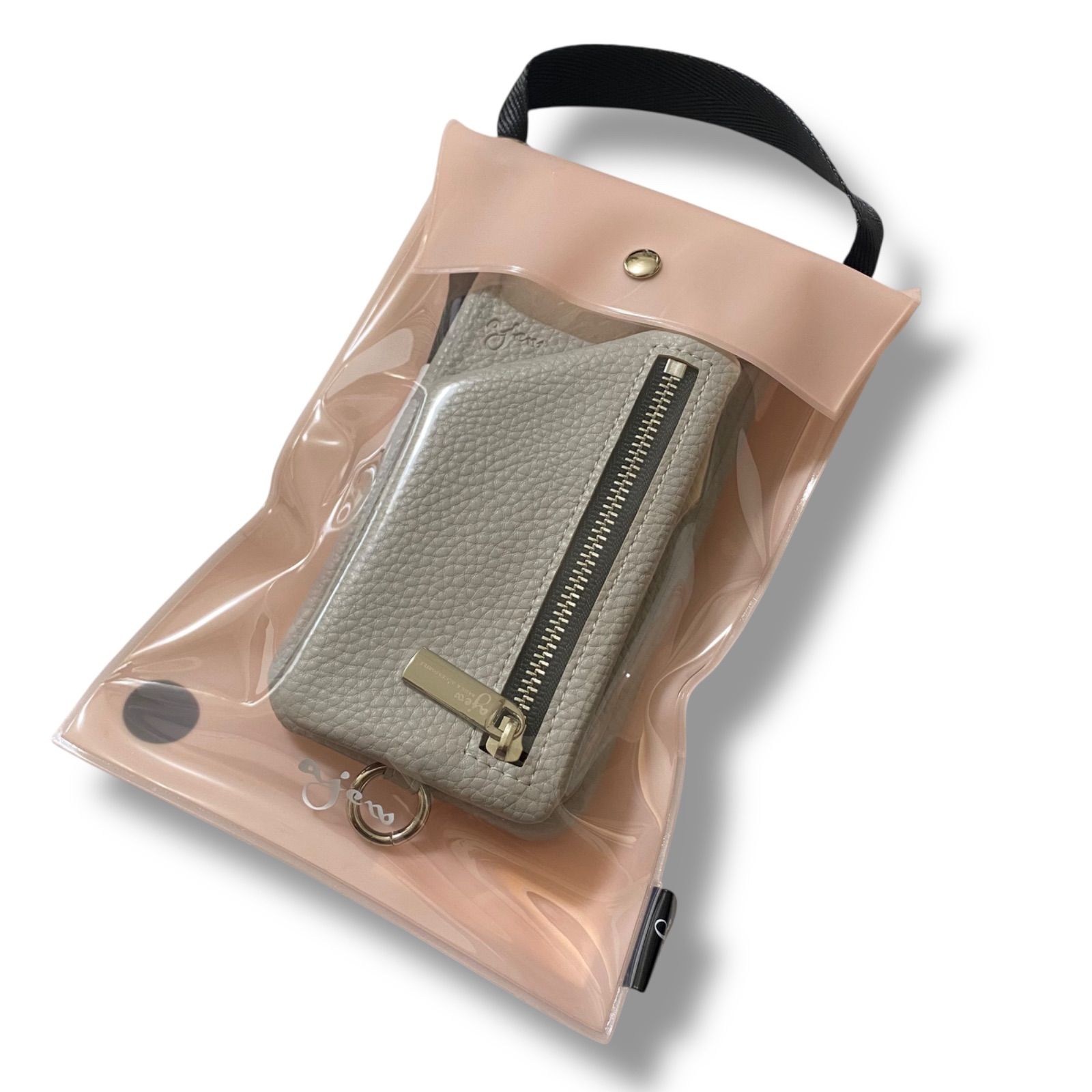 ♥ ajew cadenas zipphone case shoulderiPhone15ProMax | icegray ひも付き スマホショルダー アイスグレー 管理番号 680