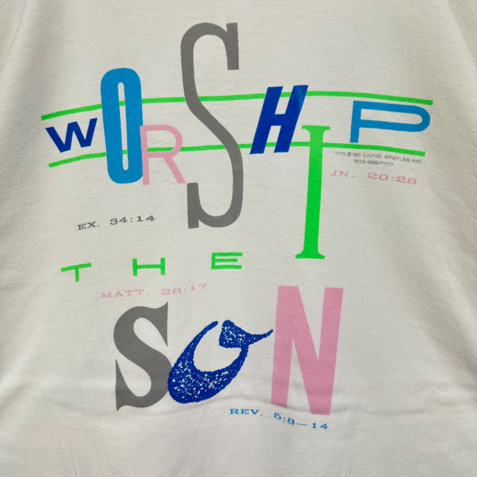 90s vintage LIVING EPISTLES Print T-shirt Tee USA製 Tシャツ 