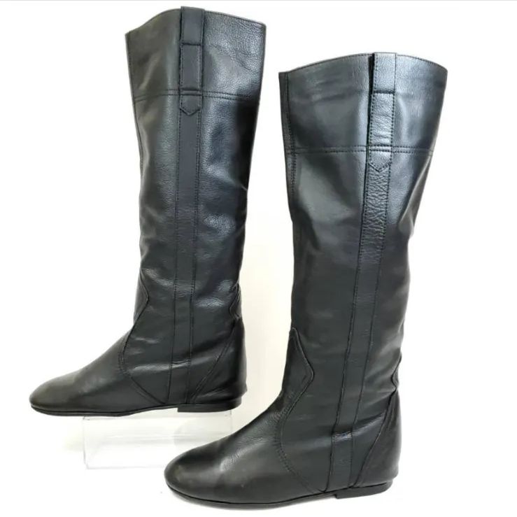 FABIO RUSCONI レザーロングブーツ フラットソール ブラック