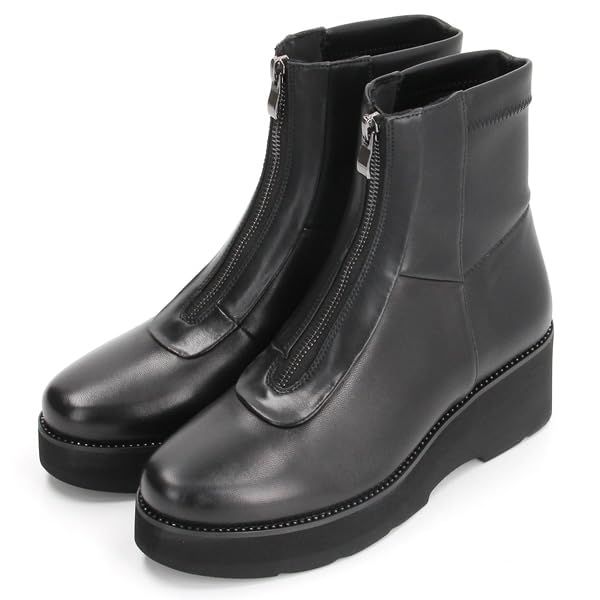 コンポジションナイン ファッションブーツ フロントジップコンフォートショートブーツ3020 ブラック