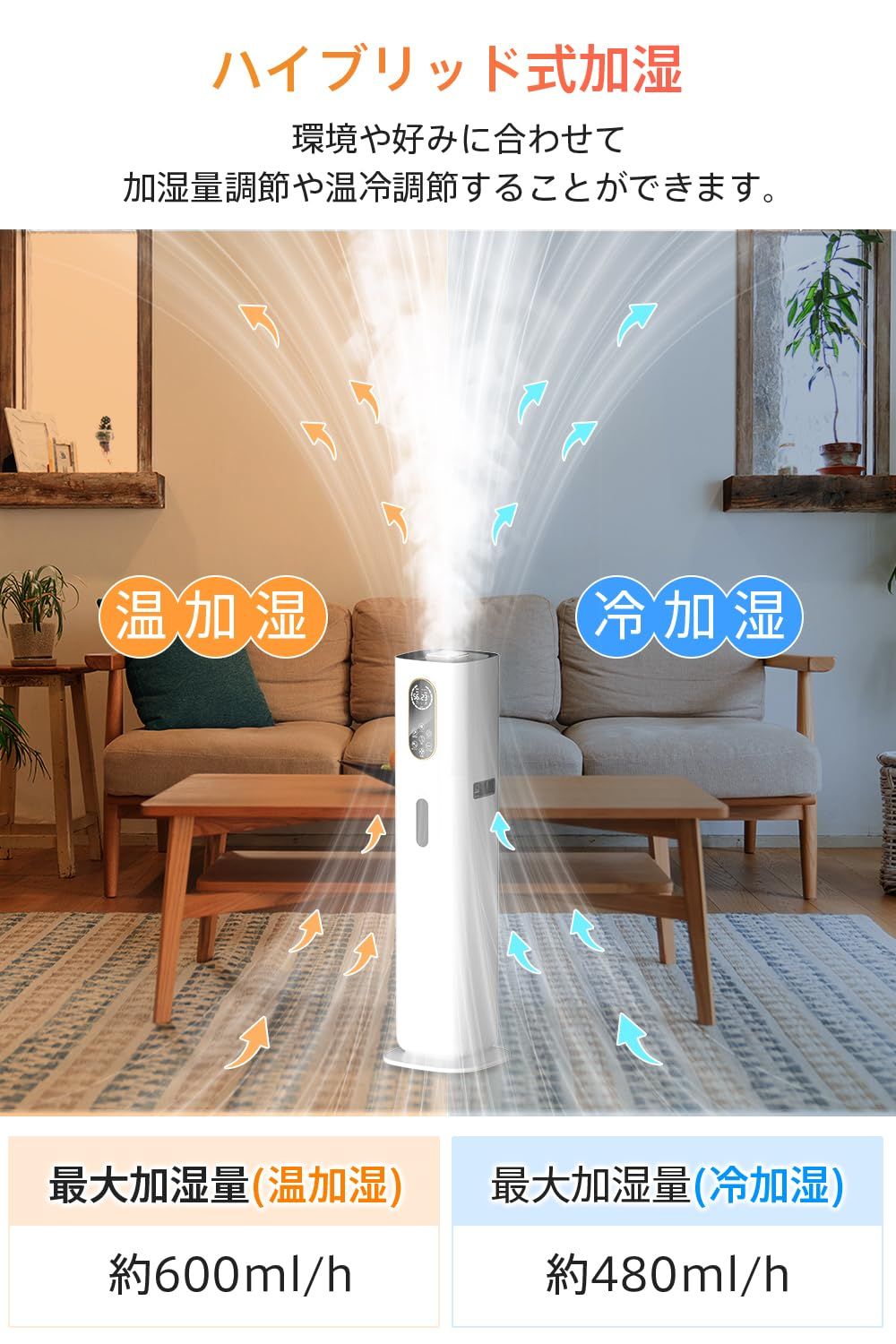 冬新登場 AIスマート - 知能恒湿 加湿器 大容量 ハイブリッド式 9L AI湿度調整 加熱式加湿器 超音波 タワー型 アロマ対応 空気清浄付 静音 省エネ 4重除菌 マイナスイオン 銀イオン抗菌素材 次亜塩素酸水対応 6段階加湿量調節 WWW_KANDAIZUMI_COM