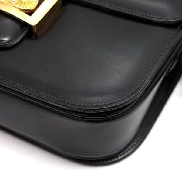 セリーヌ CELINE ヴィンテージ ショルダーバッグ 馬車金具 黒 レザー  