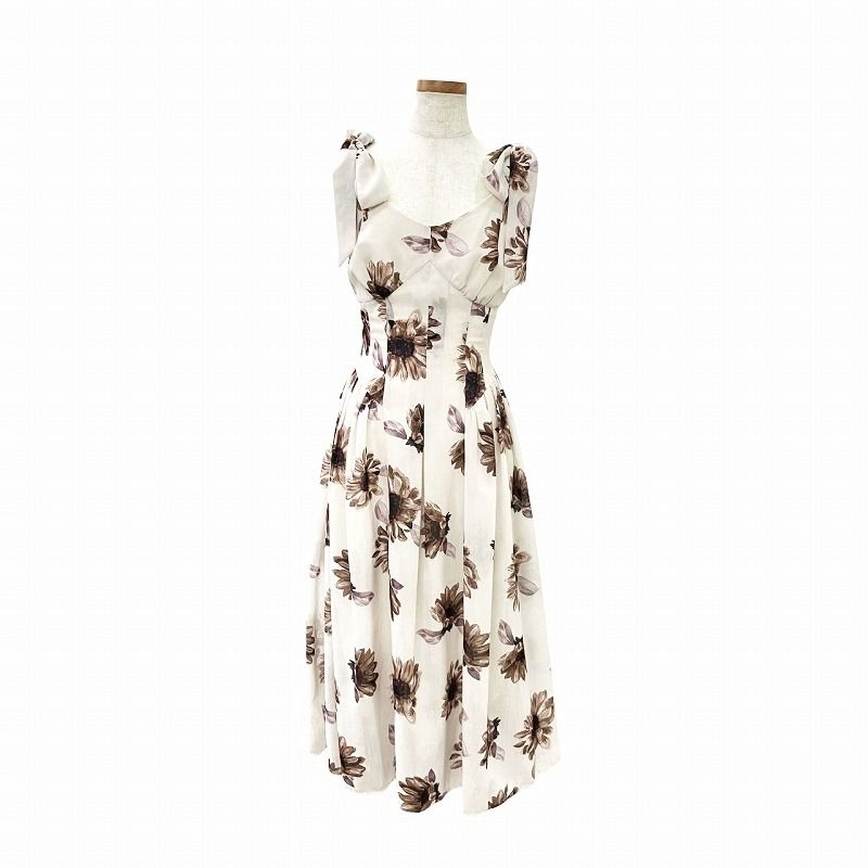 ハーリップトゥ Her lip to 近年 Sunflower-printed midi dress ワンピース ドレス フ ショルダーリボン ロング 1222305084 S 紫 パープル系 茶 ブラウン系 0615