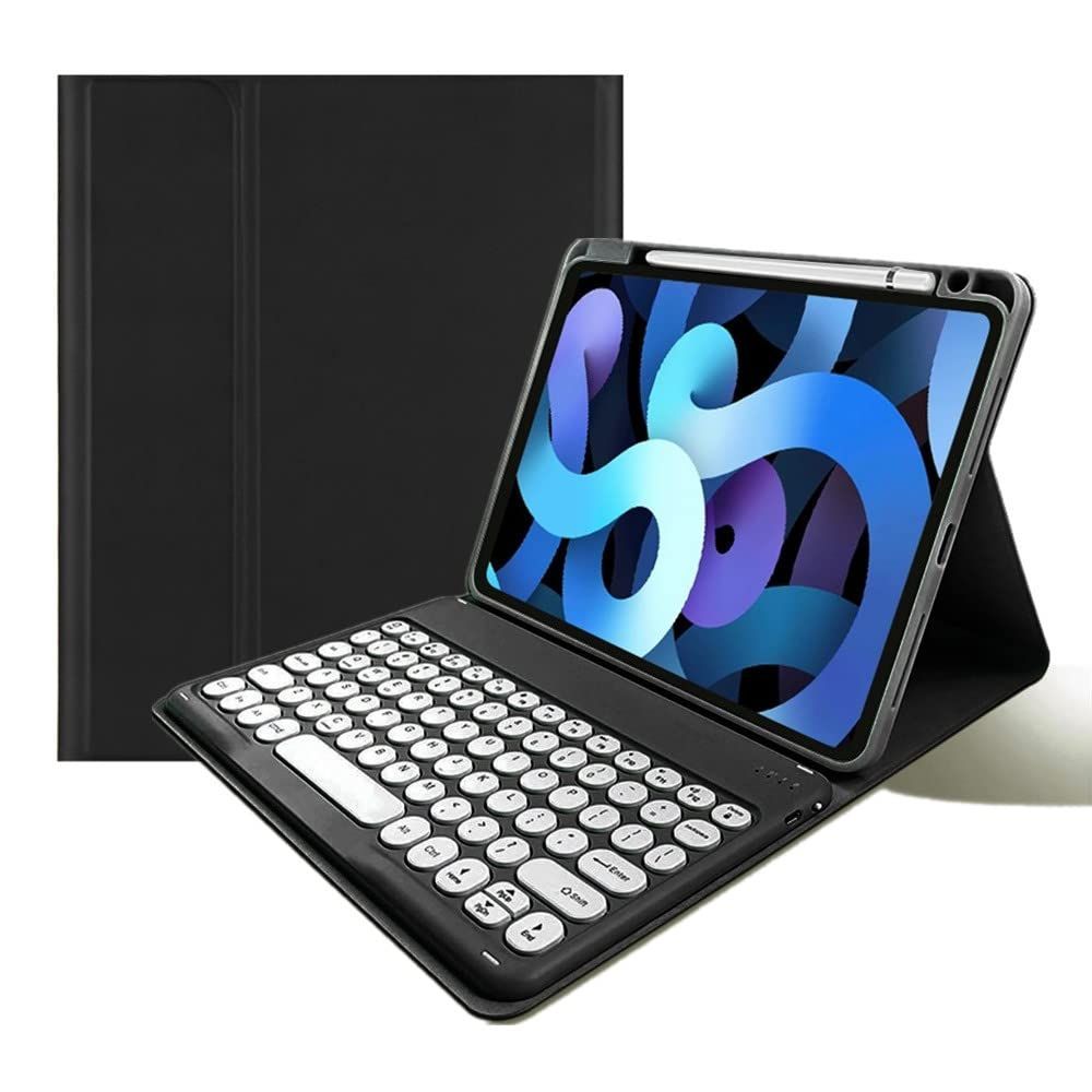 【数量限定】キーボード Bluetooth カバー iPadPro10.5 マグネット iPadAir3 分離式 上側ペンシルホルダー付き 多角度調整 丸型キー 可愛い キーボードケース 学生 10.2インチ ビジネス 第9/8/7世代 (黒)
