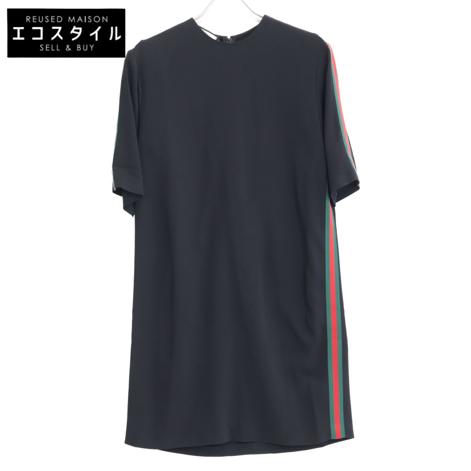 GUCCI グッチ 528977 18年 ﾌﾞﾗｯｸ ｽﾄﾚｯﾁﾋﾞｽｺｰｽﾁｭﾆｯｸﾄﾞﾚｽ 38