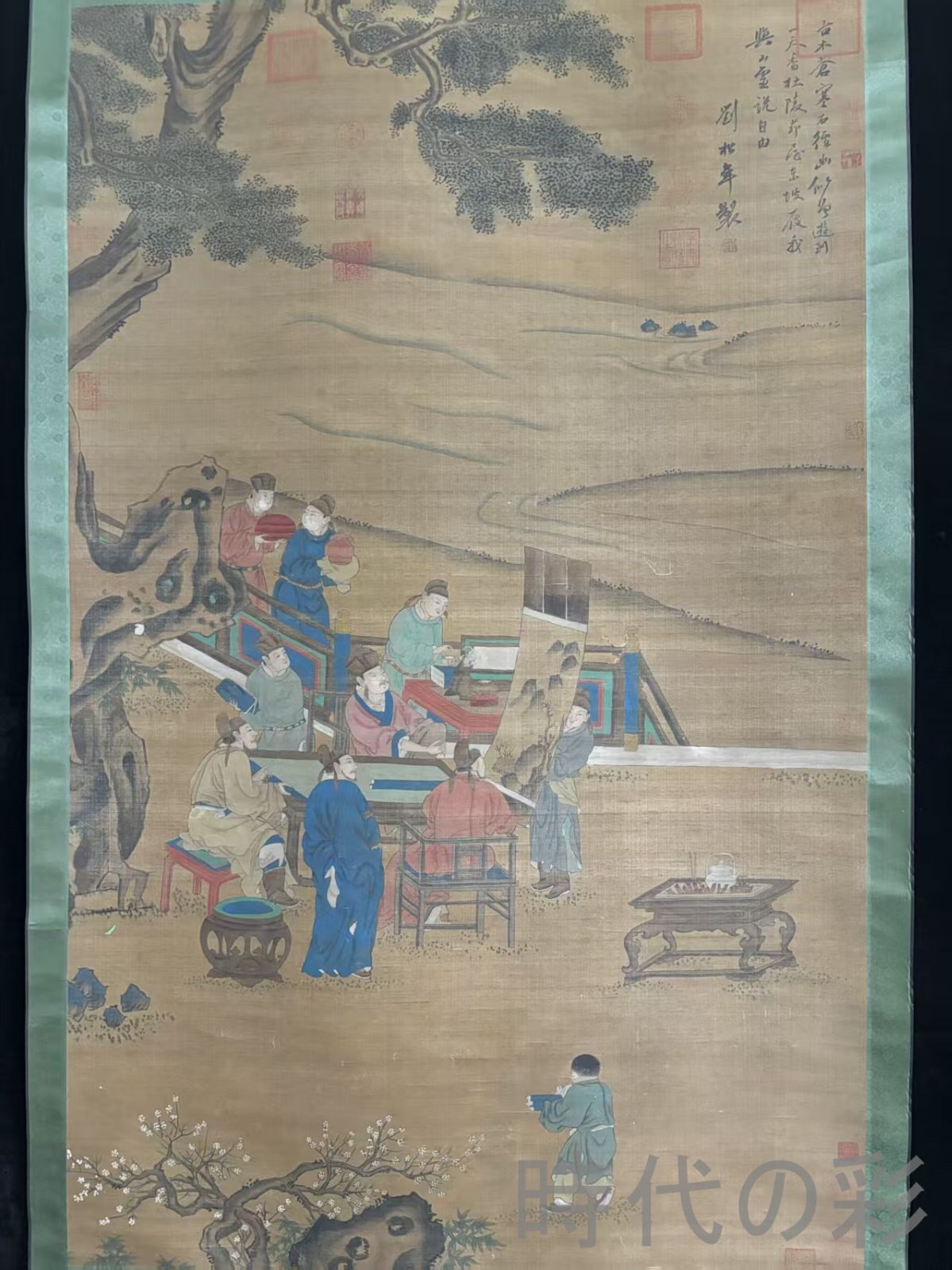 最終値下げ！ 中国古美術 清代 絹本手描き 劉松年 人物図 六尺 双軸 手絵人物画 肉筆 古玩 中国書画 古美味 掛け物 人物図 中堂画 装飾画 時代画家 R07100734 安定性のある