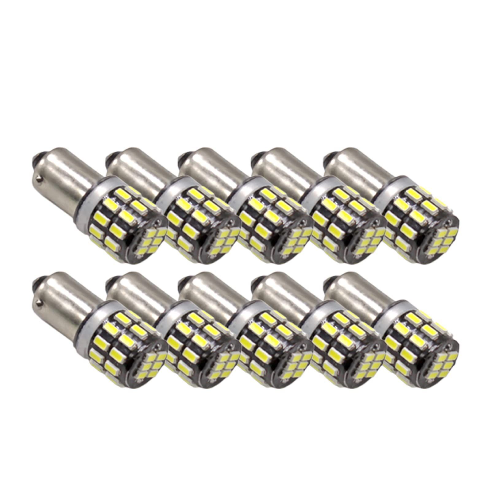 10 WELVIE LEDバルブ BA9s LED 30連 爆光拡散 ホワイト 12V/24V 無極性 G14 6500K ポジション ナンバー灯 ルームランプ 3014チップ (10個セット)