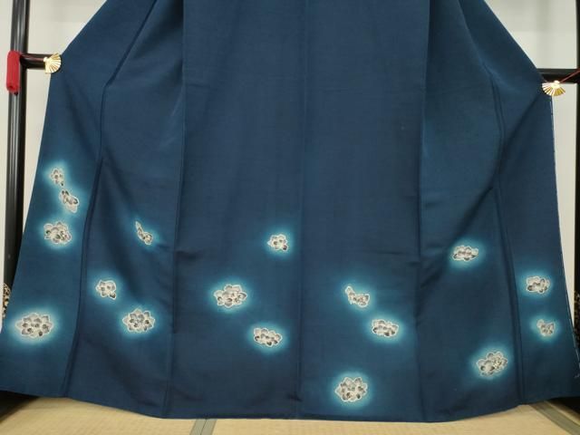平和屋着物○訪問着 藍 舞花文 暈し染め AABA7923ck 藍 染め 着物