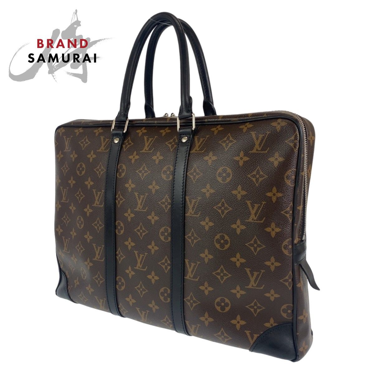 LOUIS VUITTON ルイヴィトン モノグラム マカサー ポルトドキュマン ヴォワヤージュ ブラウン 茶 ブラック 黒 シルバー金具 PVC  M40224 ブリーフケース ビジネスバッグ メンズ 404292 【中古】【中古】 - メルカリ