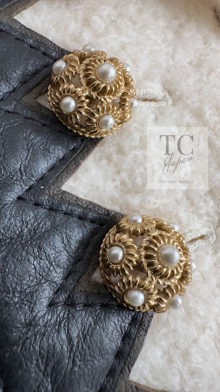83万 シャネル ジャケット CHANEL アイボリー ウール モヘア レザー