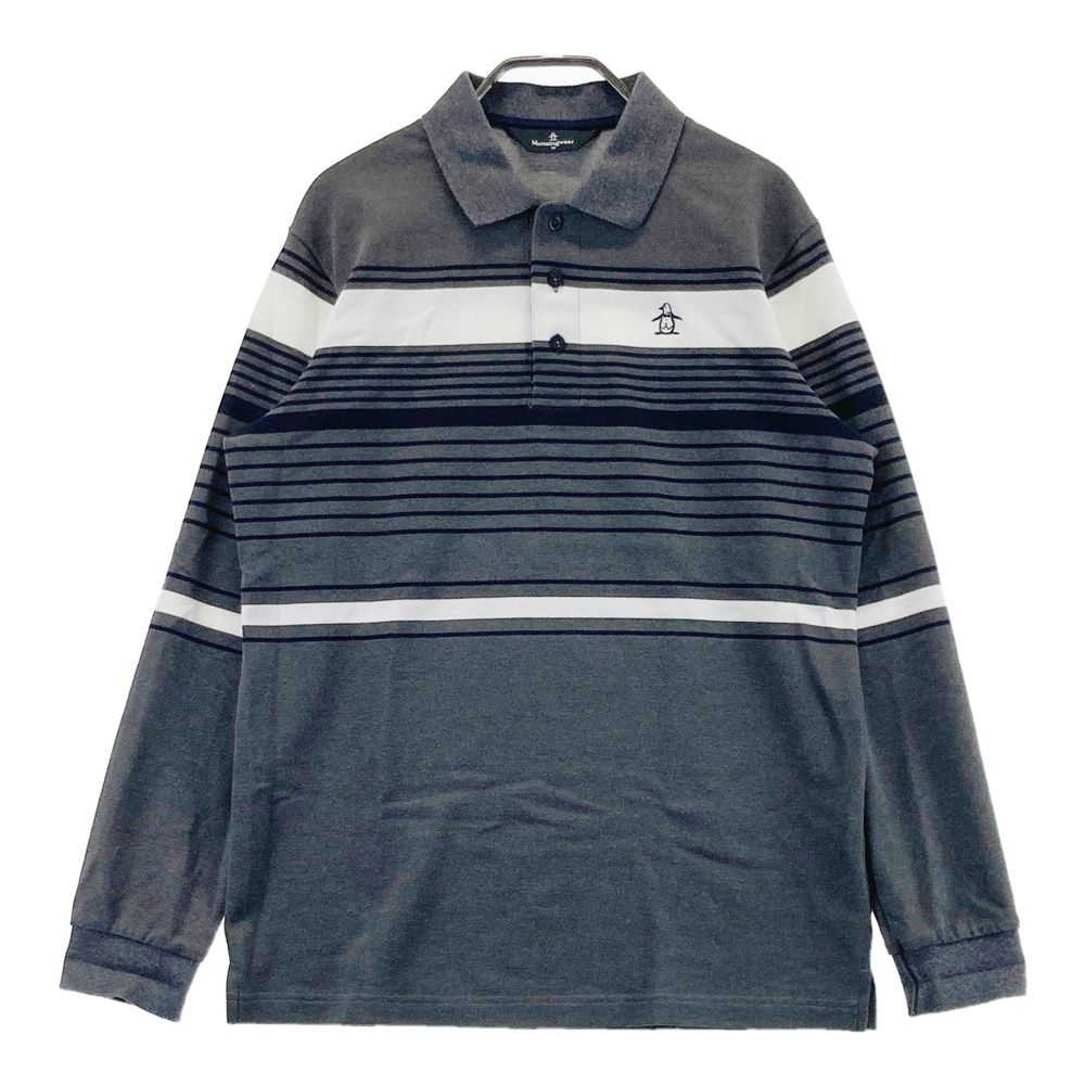 【本物保証，定番人気】 サイズ：M MUNSING WEAR マンシングウェア  長袖ポロシャツ ボーダー柄 グレー系 [240101540987] ゴルフウェア メンズ ストスト シャツ