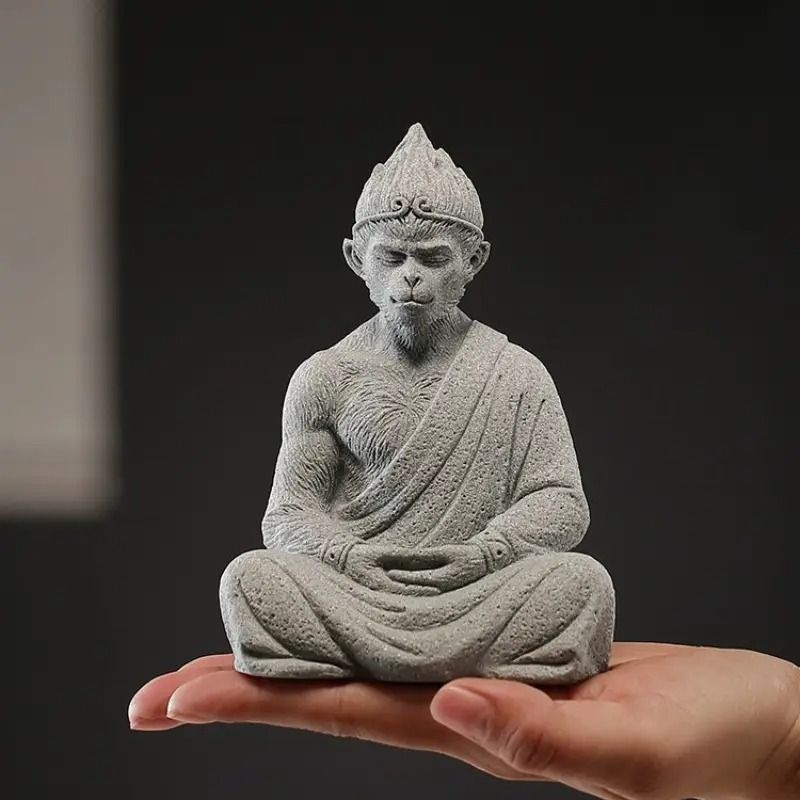 孫悟空 ハヌマーン 猿 置物 オブジェ 石材 座禅 風水グッズ 運気