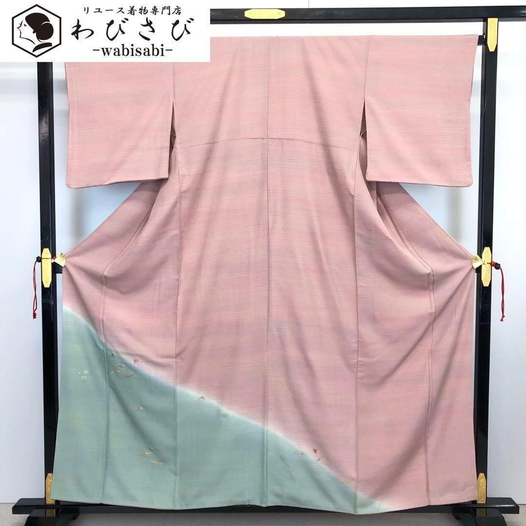 付下げ 染分け 松草模様 刺繍柄 金駒 縮緬 似桃色 K-3534 - メルカリ 付下げ 染分け 松草模様 刺繍柄 金駒 縮緬 似桃色 K-3534 - メルカリ