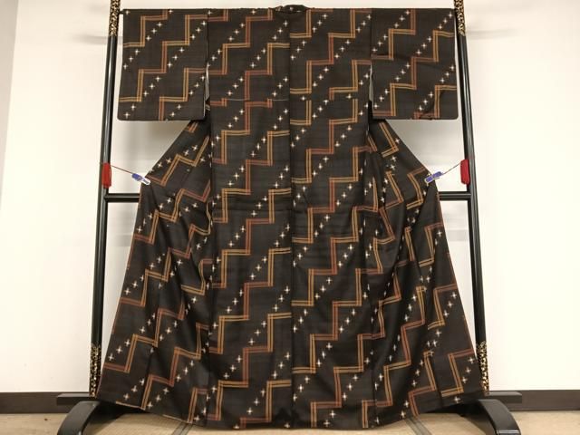 平和屋着物○手織真綿紬 間道 反端付き 正絹 逸品 未使用