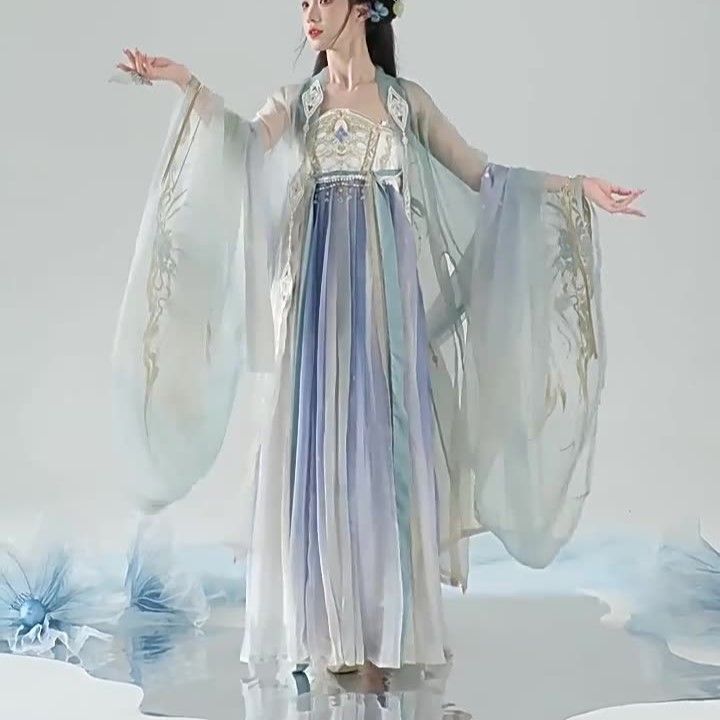 漢服 仙女風 コスプレ 幅広袖上衣 ロングドレス ショール セット ショルダーストラップ付き 刺?入り ハロウィン 唐装 ステージ イベント パーティー 衣装 上衣下裳 中華服 チャイナドレス セット