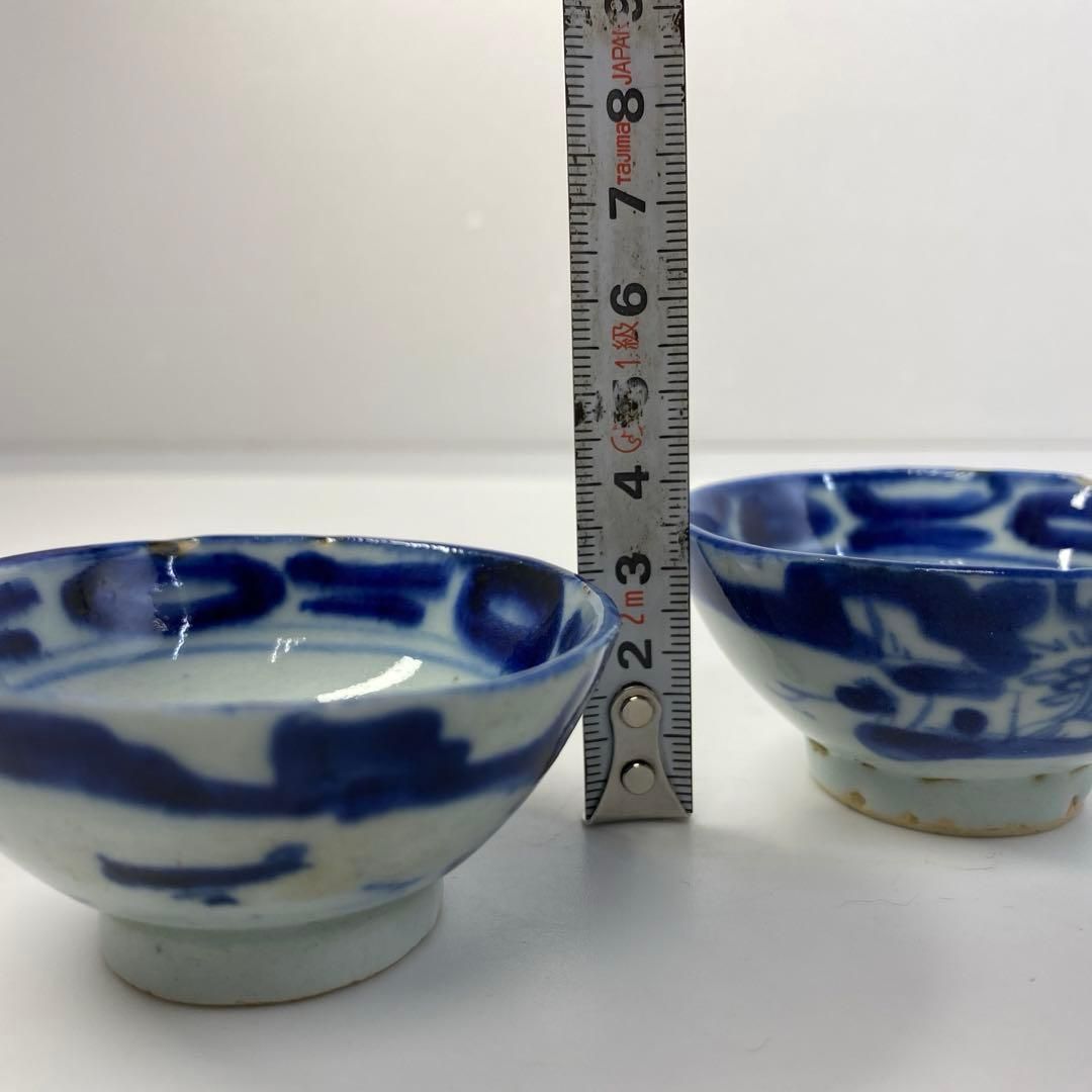 中国清時代 最高 青花盃2客 タコヒ 東さ6-0812①