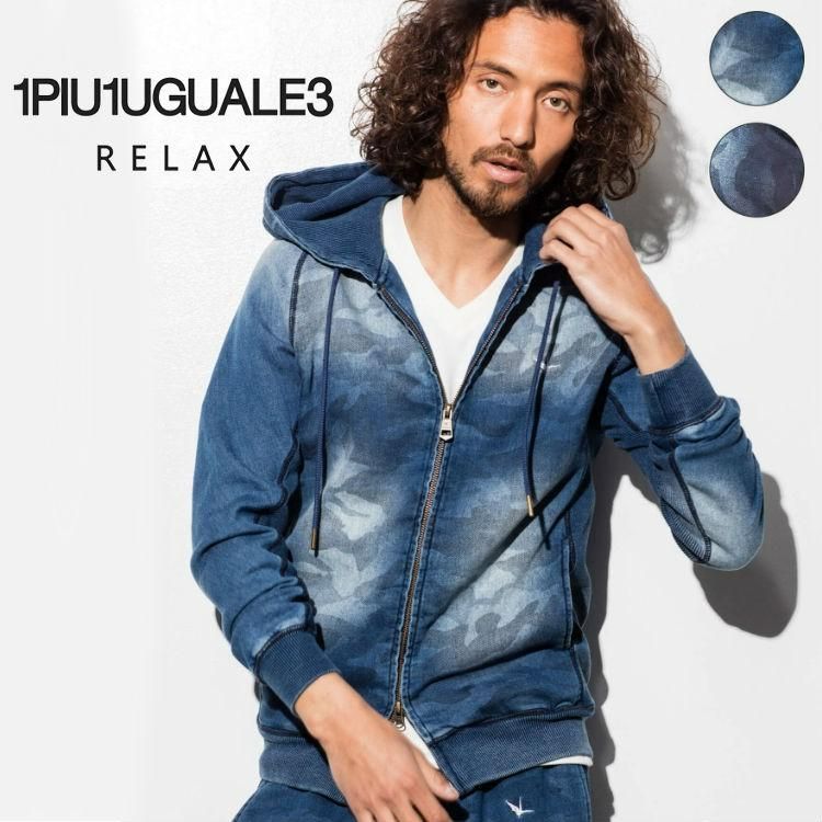 SALE セール 1PIU1UGUALE3 RELAX ウノピゥウノウグァーレトレ リラックス ジョグデニムカモフラフードパーカー フーディー メンズ  パーカ カモフラ メルカリ