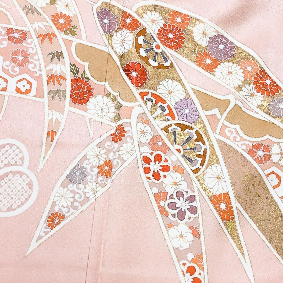 訪問着 松竹梅 色鮮やかな花模様 東雲色 金彩 しつけ糸 K-4566