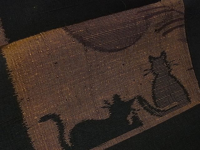 平和屋本店□極上 道中着 紬地 市松文様 猫 春夏秋冬 桜 蜻蛉 芒 炬燵