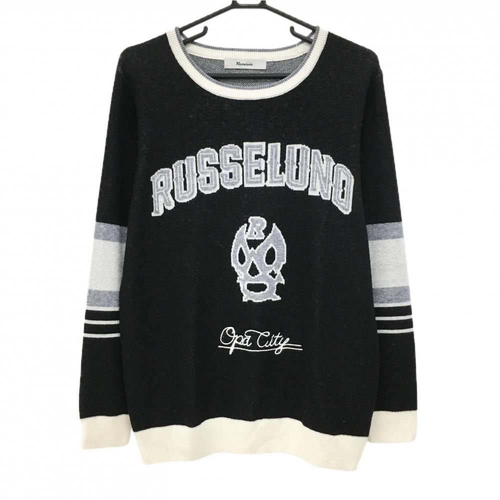 【美品】ラッセルノ セーター 黒×白 ルチャマスク 羊毛混 ニット  メンズ M ゴルフウェア RUSSELUNO 美品】ラッセルノ セーター 黒×白 ルチャマスク 羊毛混 ニット メンズ