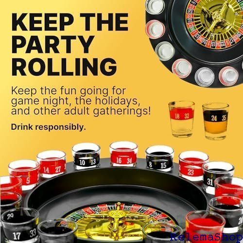 Drinking Roulette Game - Shot Glass – Set com: 16-Piece Red&frasl;Black 0 Party glass Balls Bo-Toys