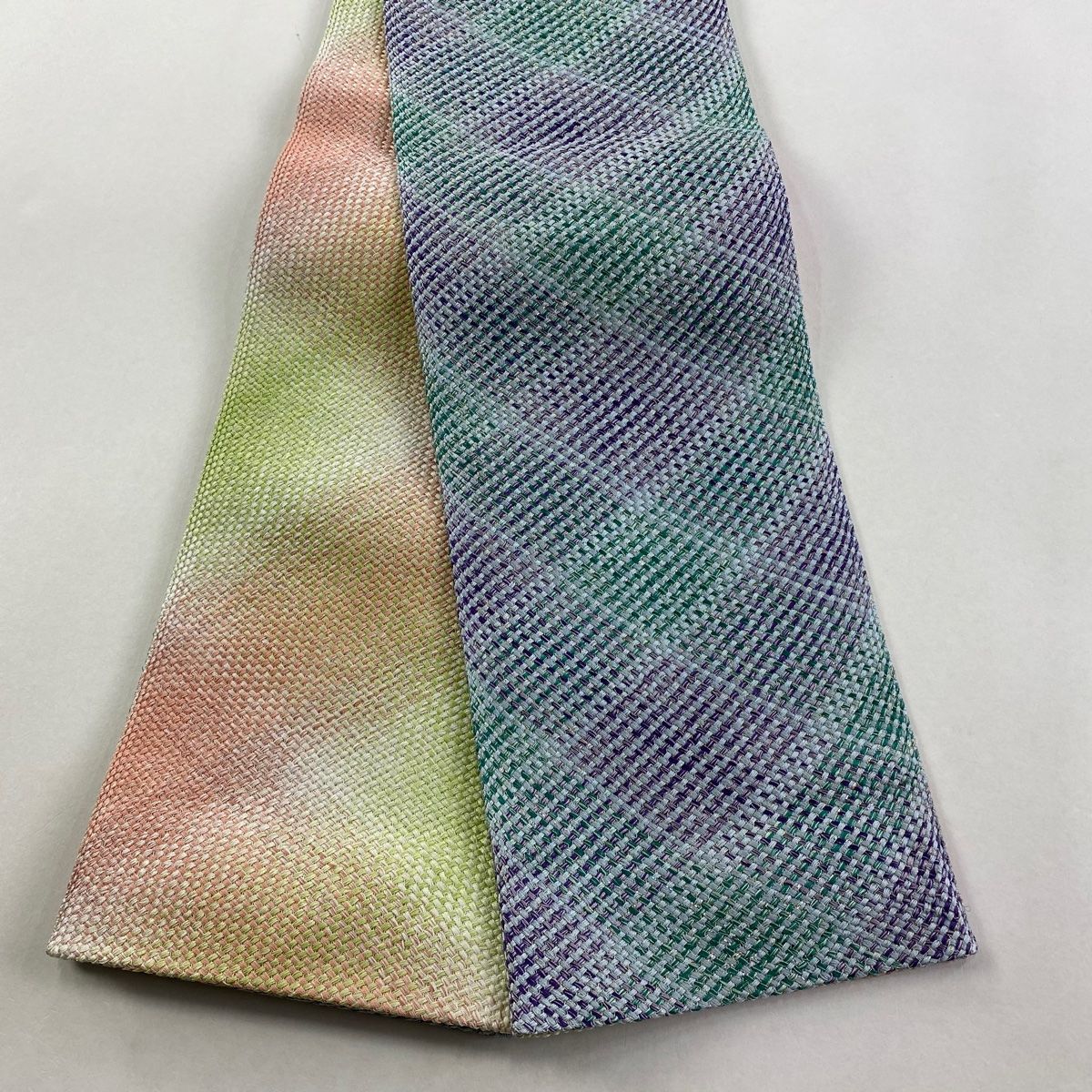 半幅帯 秀品 幾何学模様 ラメ箔 青緑 正絹