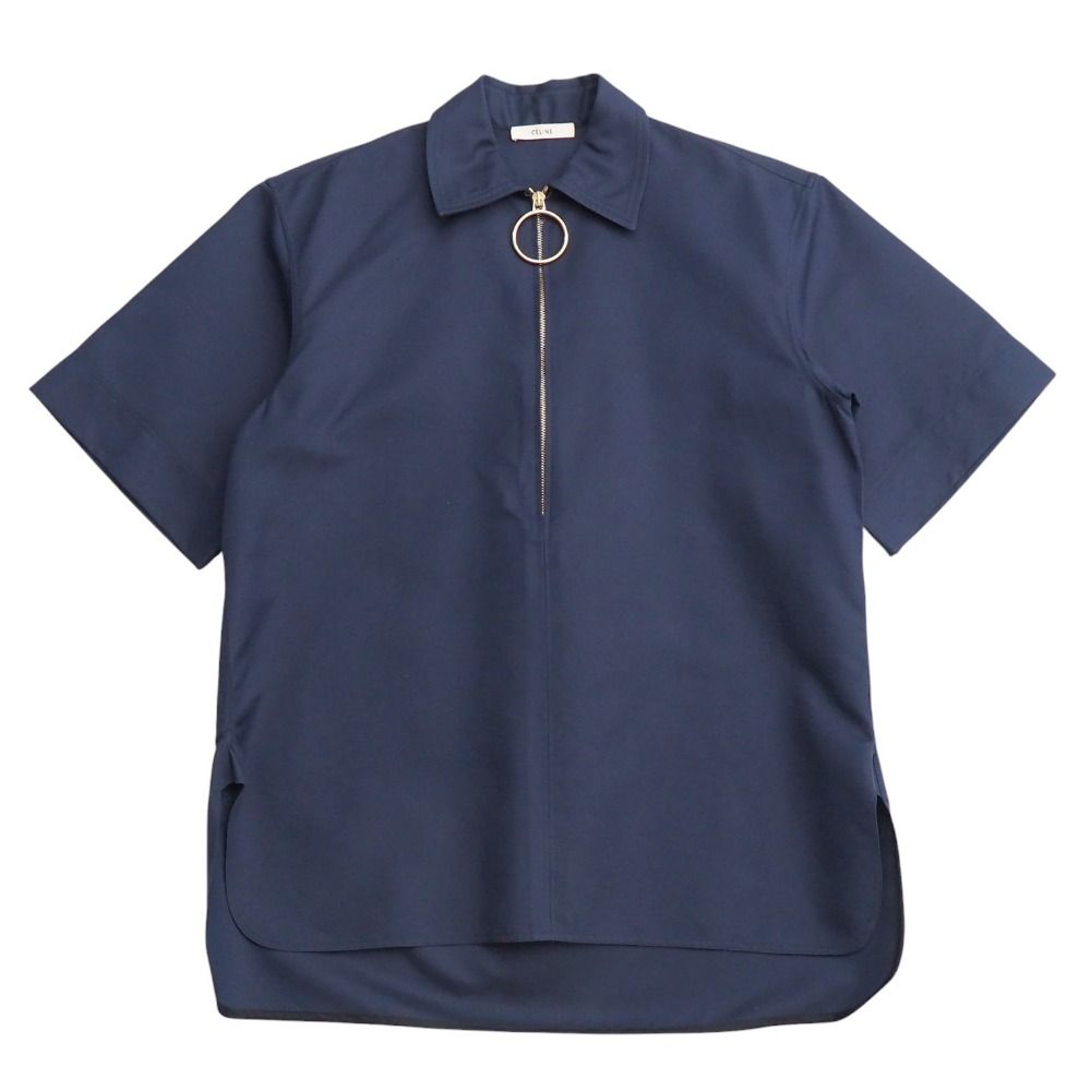 CELINE セリーヌ 半袖シャツ サイズ38 フィービー期 リングジップ ハーフジップ プルオーバー ブランド古着 20251021|RA6380