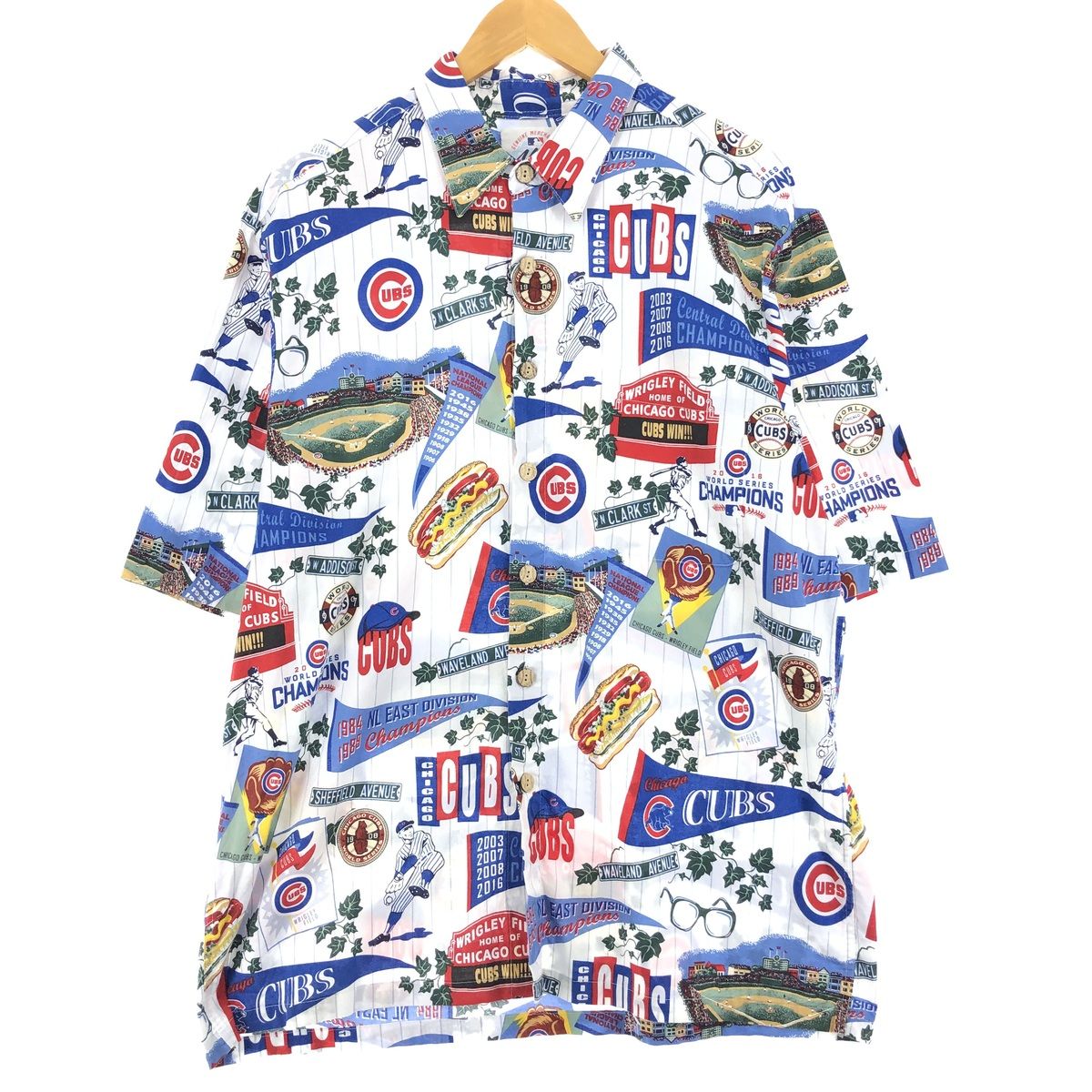 古着 レインスプーナー REYNSPOONER GENUINE MERCHANDISE MLB CHICAGO CUBS シカゴカブス 総柄 ハワイアンアロハシャツ メンズL/eaa442058