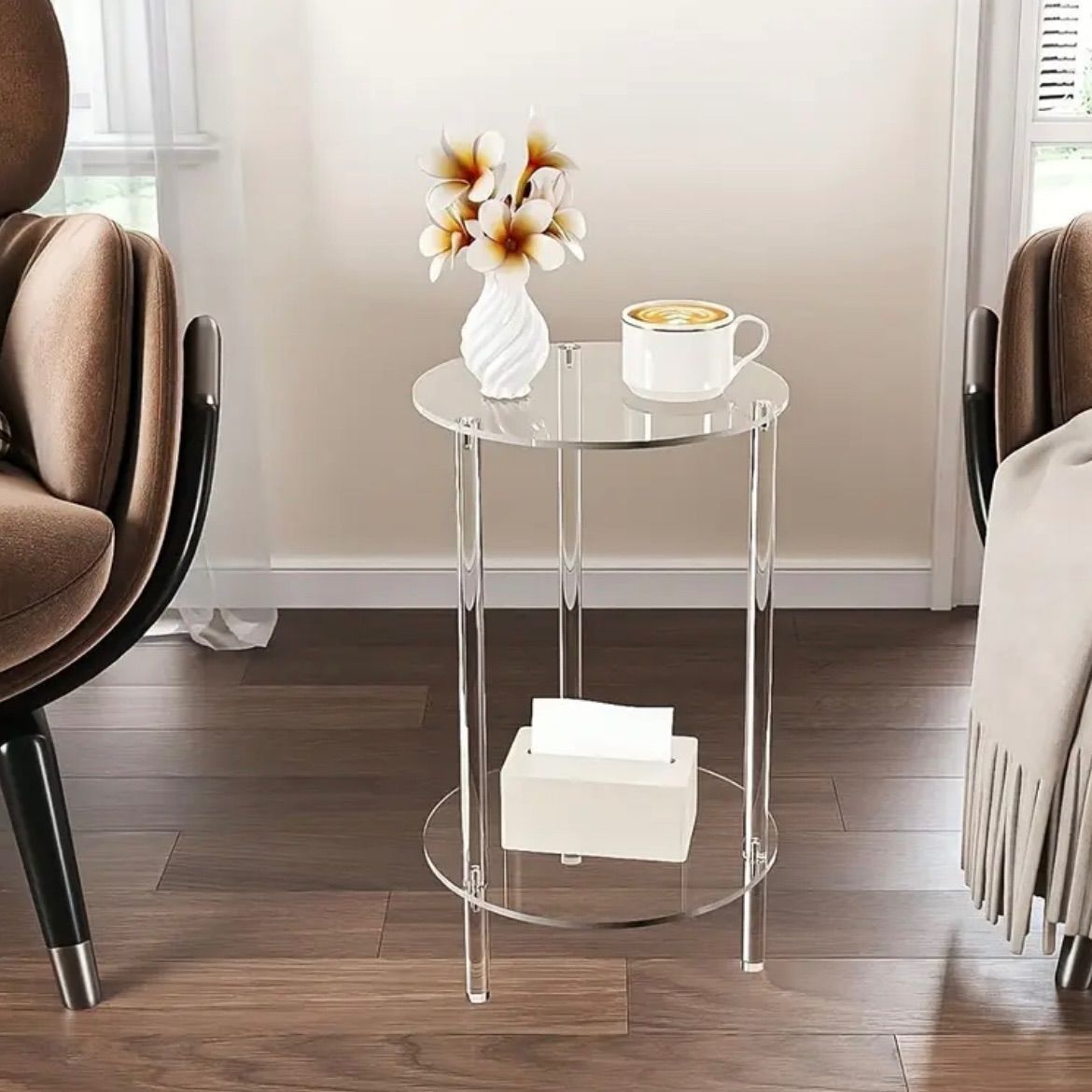 シンプルなアクリル製テーブル テーブル アクリル製 スクエアオーバル型 二層構造 ベ アクリル ロー