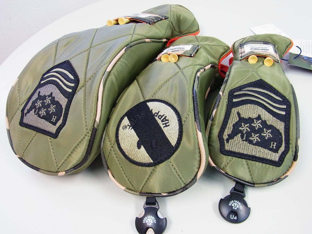 正規HORN GARMENT ホーンガーメントArmy of Me ヘッドカバー3点セット DR/FW/UT【HCS-3C-SH01～03】カーキ深緑【本物保証】ティー6本付