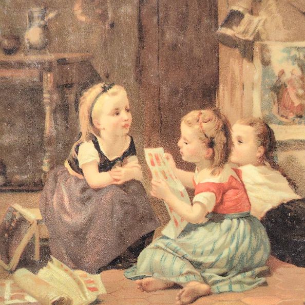 フランスアンティーク少女のクロモス