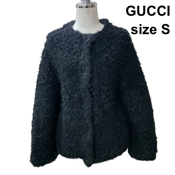 ●◆ グッチ GUCCI ノー ジャケット トップス アウター 隠ボタン 黒 モヘア size S 7号 レディース H5X040