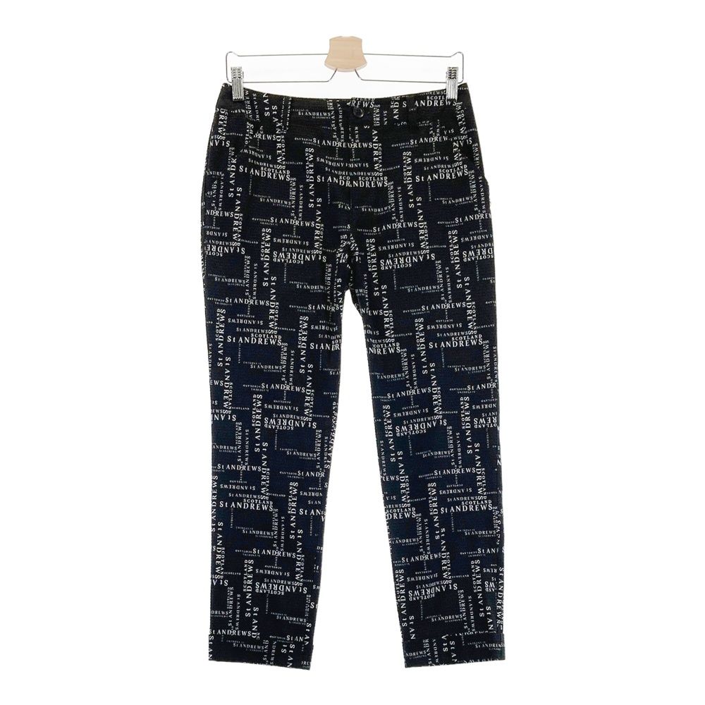 サイズ L ST ANDREWS セントアンドリュース モデル クロップドパンツ シアサッカー ロゴ 総柄 ブラック系 240101539499 ゴルフウェア レディース ストスト