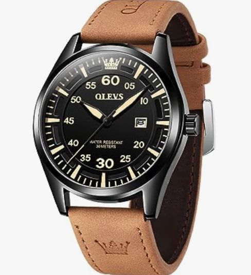 OLEVS 腕時計 メンズ 革ベルト 人気 クォーツ カレンダー 防水 watch
