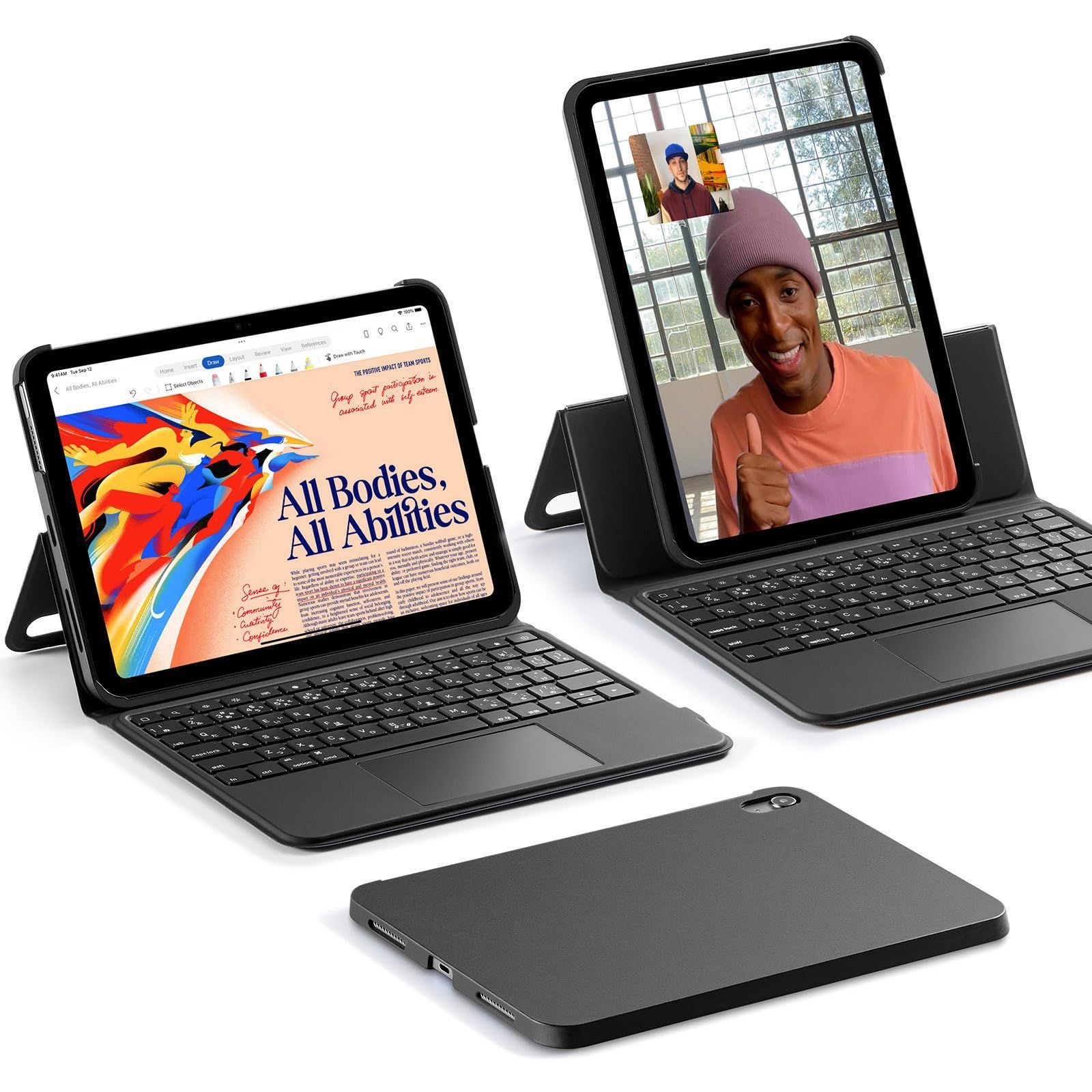 ESR Ascend iPad 第10世代 キーボード ケース iPad第10世代 2025 用 トラックパッド付きキーボードケース バックライトキー付きマグネット着脱式キーボード 角度調節 縦置き|横置きスタンド ブラック
