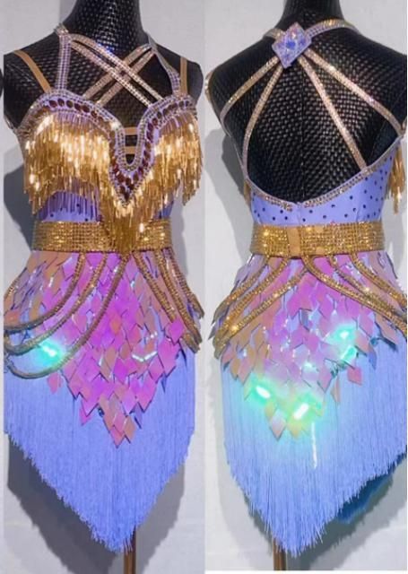 ダンスウェア ラテンダンス 舞台 発表会 ダンス衣装 社交ダンス 社交ダンス衣装 ラテンワンピースドレス 豪華 キラキラ パープル オーダーメイド