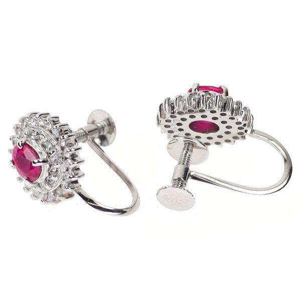 Pt900 ルビー ダイヤモンド イヤリング 0.72ct D0.38ct