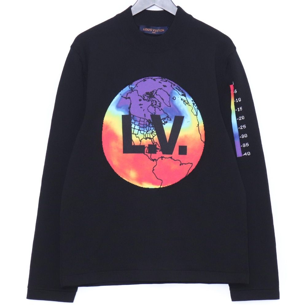 LOUIS VUITTON アース LVロゴ クルーネック ニット セーター Lサイズ ブラック RM201G RLB HIN41W