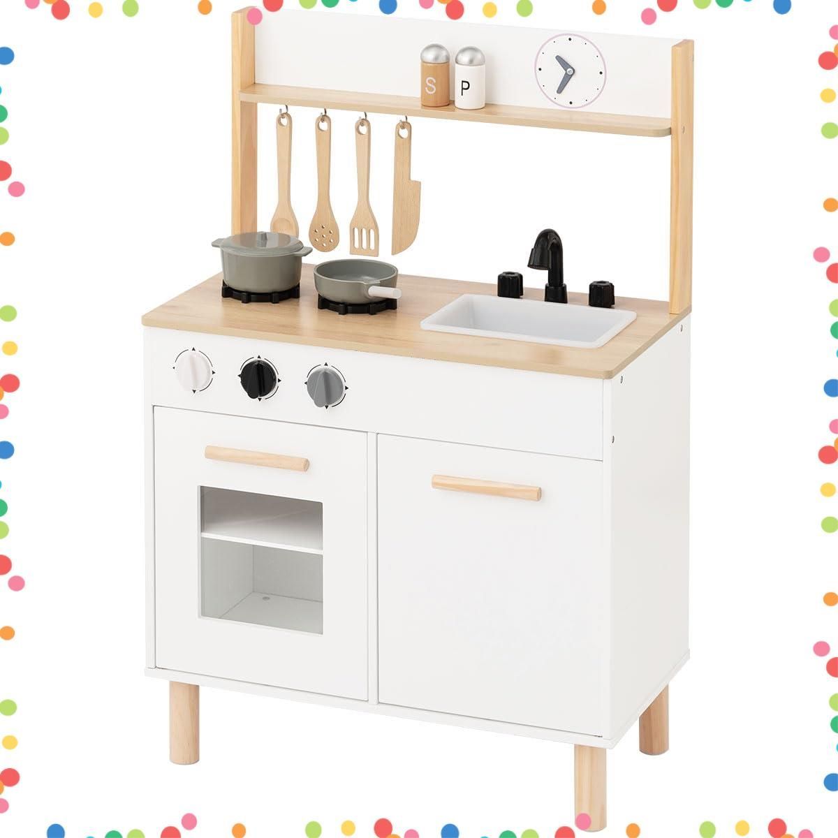 商品 ぼん家具 おままごと キッチン 木製 調理器具付き 8点セット 知育玩具 台所 ミニキッチン まねっこ おもちゃ 子供用 プレゼント ホワイト ナチュラル