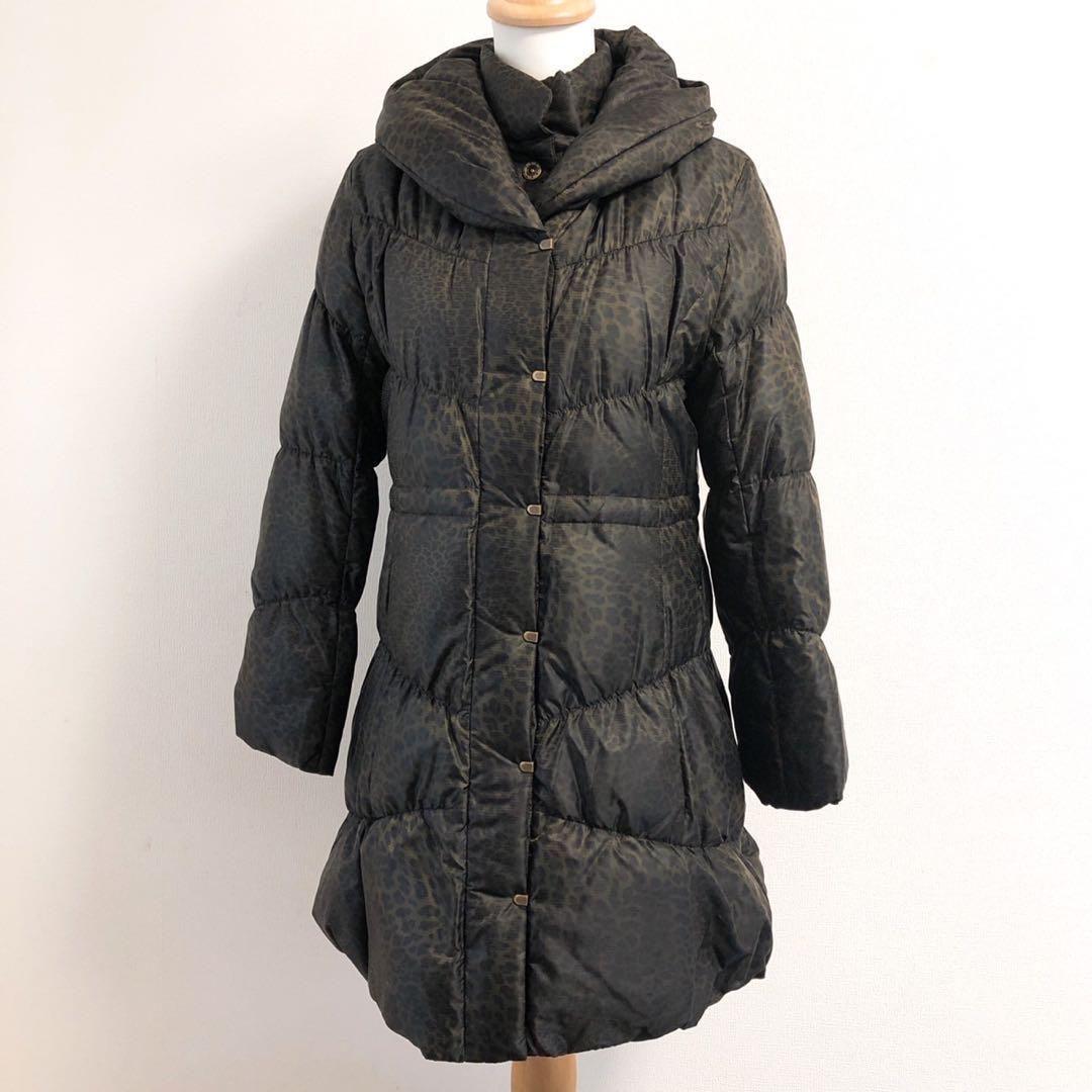 美品レリアン.ダウンコート 極美品 Leilian レリアン ダウンコート ロング カーキ ヒョウ柄 豹柄