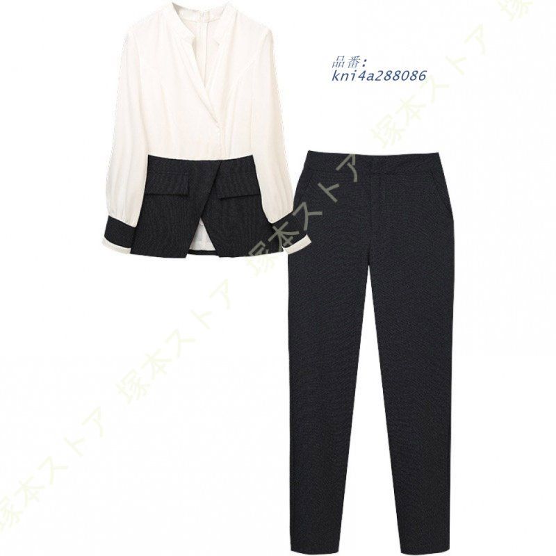 セットアップ 2点セット パンツスーツ レディース パーティー パンツ フォーマル 結婚式 カットソー ブラウス 着痩せ 上下セット テーパードパンツ 通勤 kni4a288086 MAAHADDERANG_COM